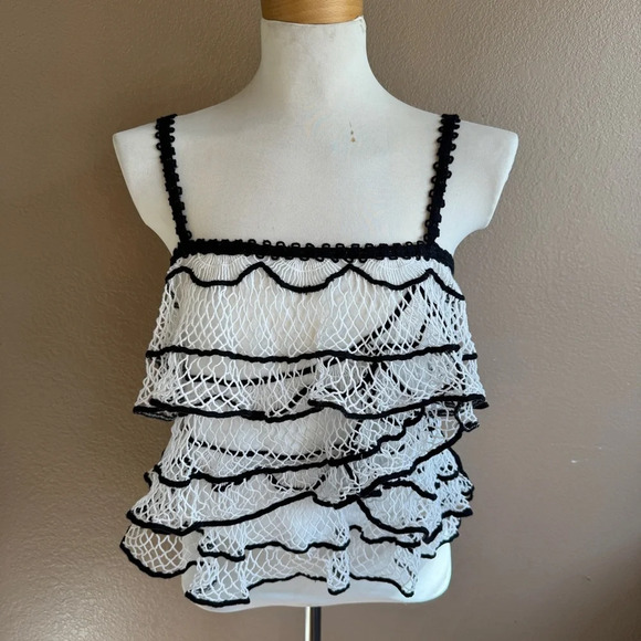 Anthropologie Lacey Embroidery Doily Ruffled Bohemian Retro Tank Top K - Picture 1 of 5